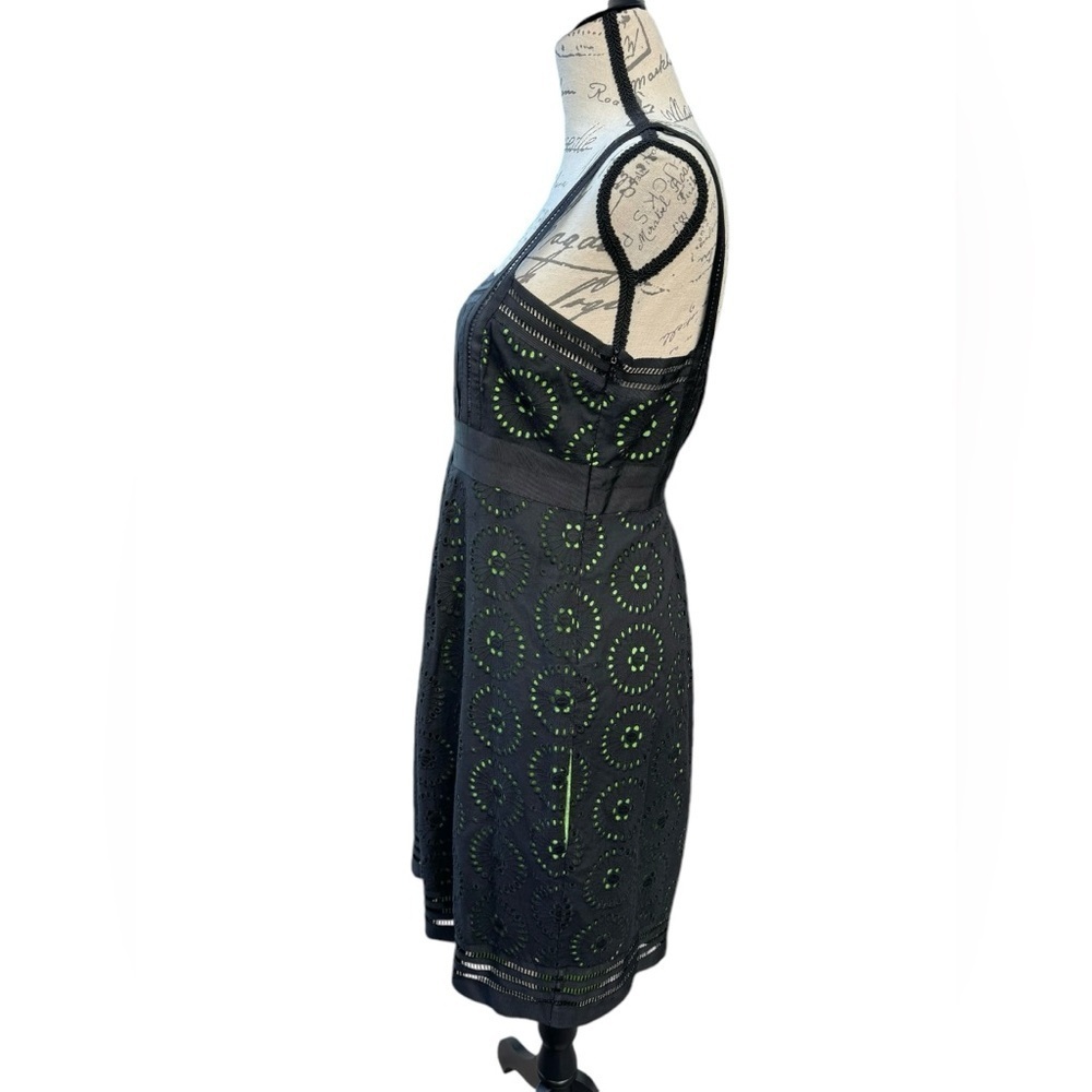 Cynthia Steefe Sun Dress Black Cotton Eyelet Green Lining Womens Size 10 - Picture 3 of 11